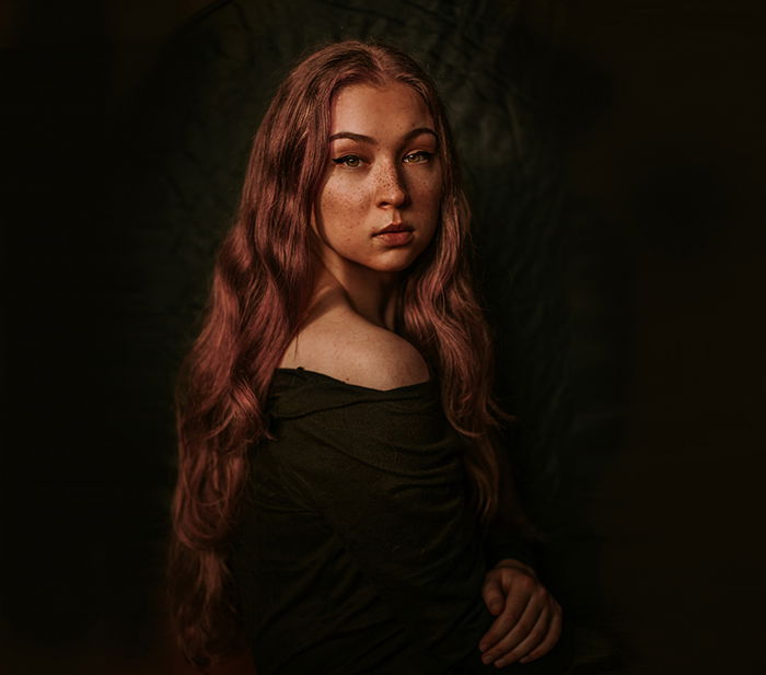 Atmospheric self portrait of a female with long hair