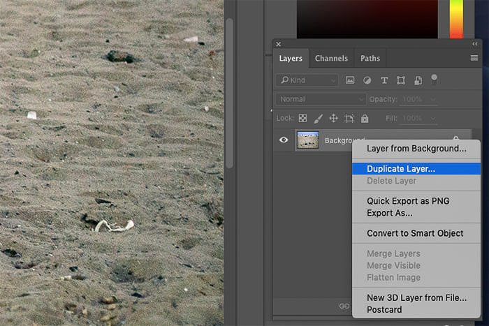 A screenshot of how to remove objects from a photo with Photoshop clone stamp tool