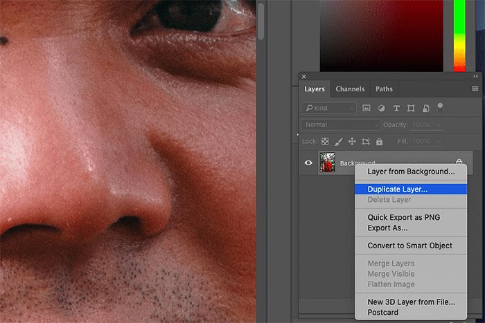 A screenshot of how to remove skin imperfections with Photoshop clone stamp tool