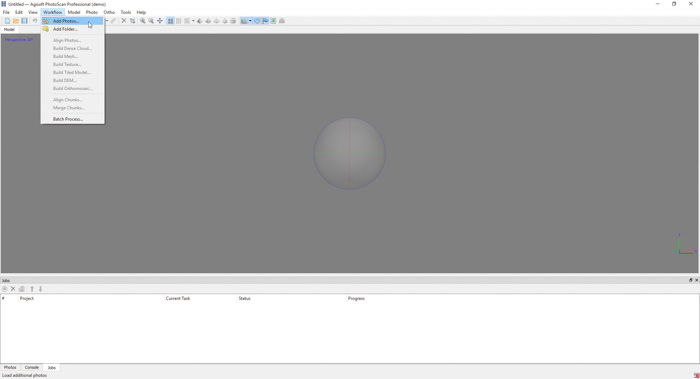 A screenshot showing how to add photos to create a 3d model from photos using agisoft photoscan