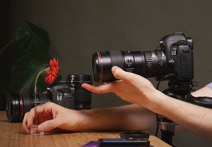 Photo of a Canon camera with extension tubes