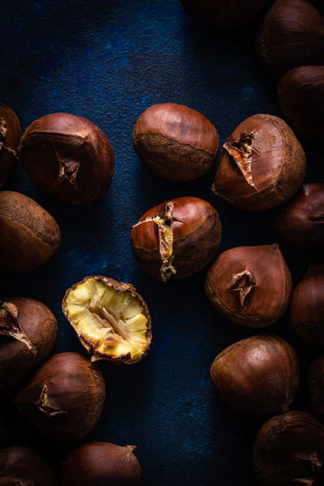 Final Image of chestnuts on blue background editing with Luminance Mask applied