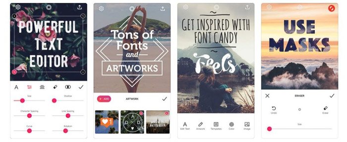 The Font Candy app homepage - apps to add text to photos