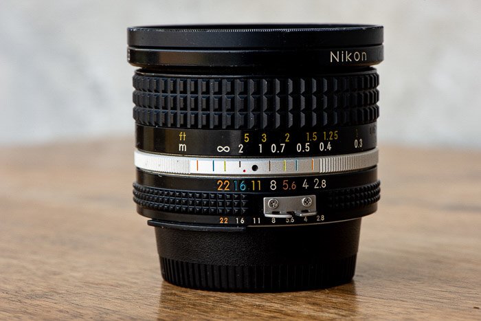 A 20mm lens on a table