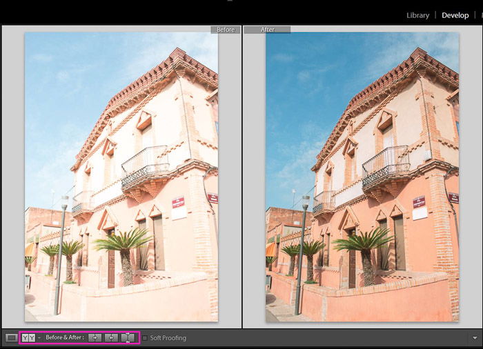 A comparison of before and after fixing an overexposed photo in Lightroom