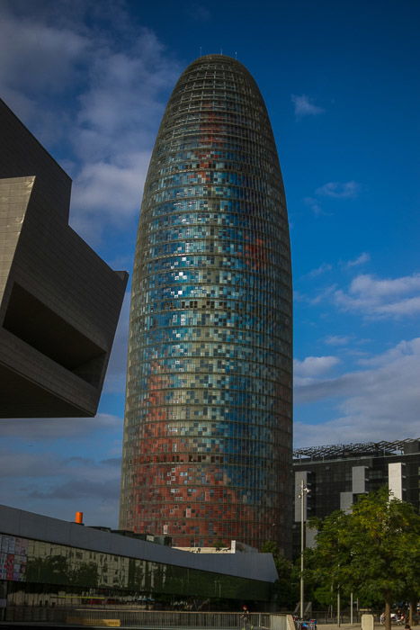 An underexposed photo of the AGBAR tower in Barcelona. How to correct exposure in Lightroom