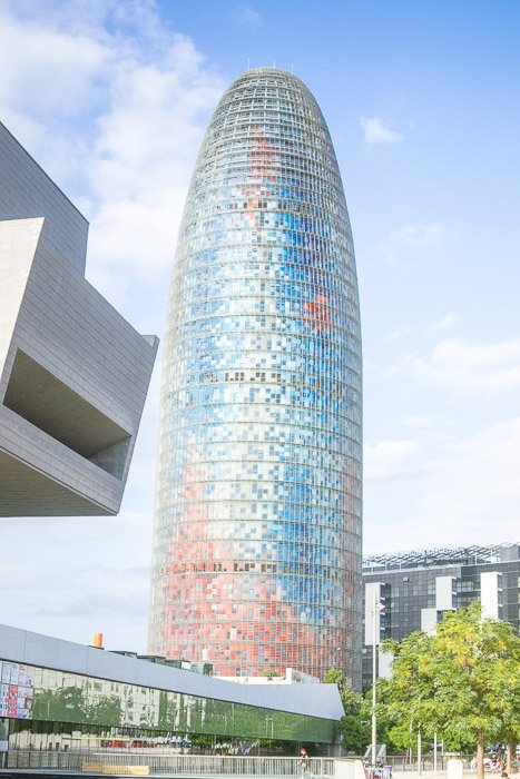 An overerexposed photo of the AGBAR tower in Barcelona. How to correct exposure in Lightroom
