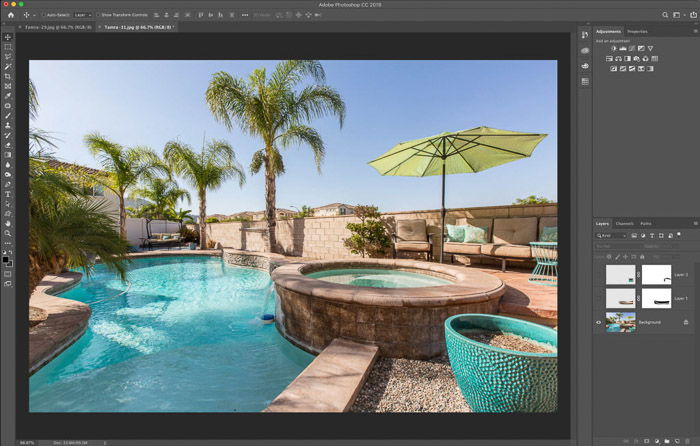 A screenshot showing how to use the Photoshop warp tool for real estate photography 