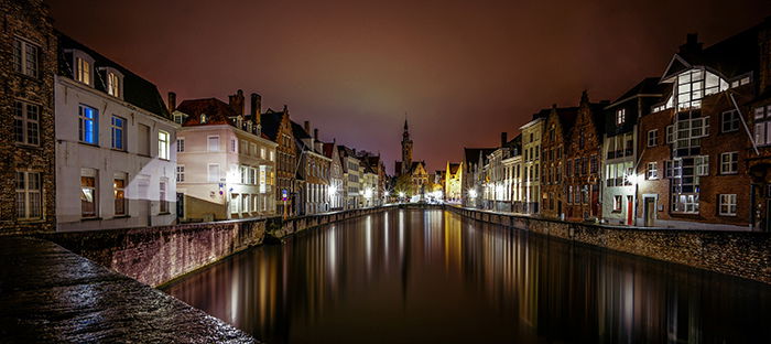 A stunning night view of Bruges, Belgium