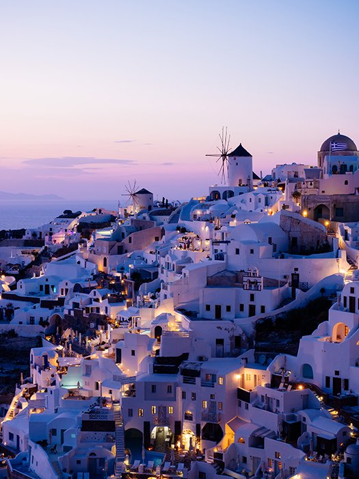 An aerial cityscape of Oia, Greece - best European cities to visit