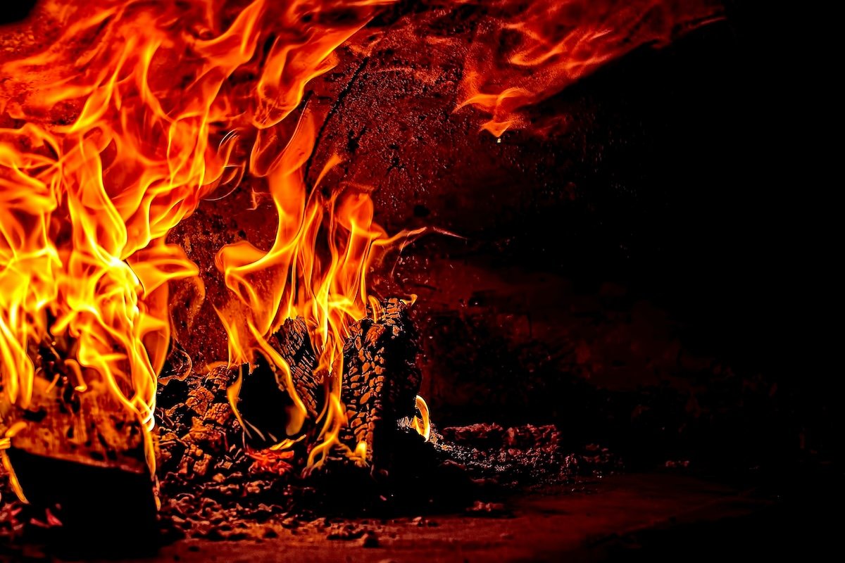 Close-up of a burning log for fire photography