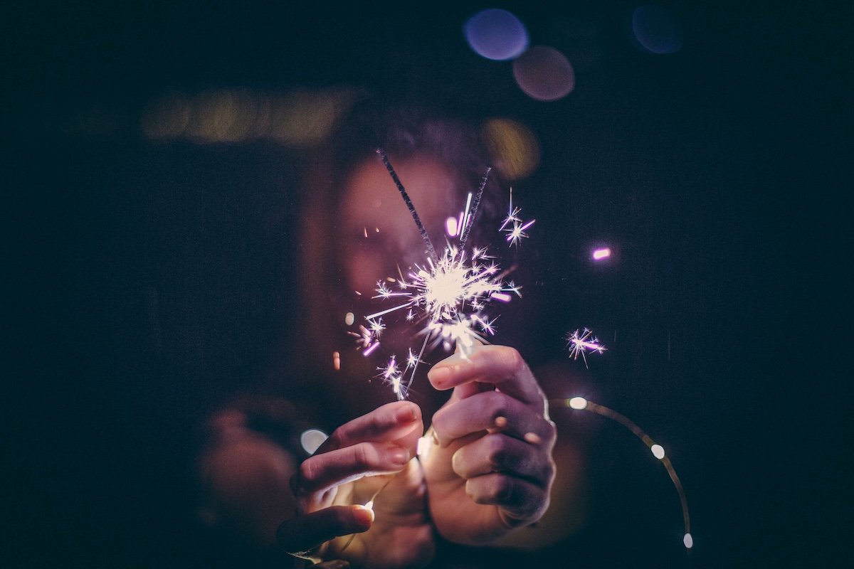 A person holding a sparkler with photo bokeh for fire photography
