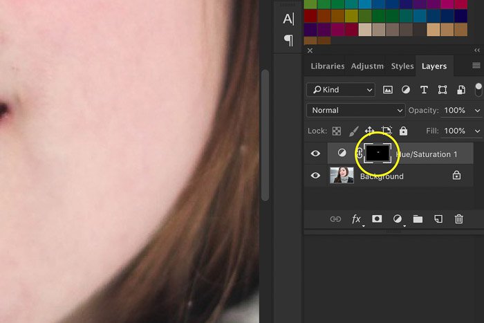 A screenshot showing how to whiten teeth in Photoshop using a layers mask 