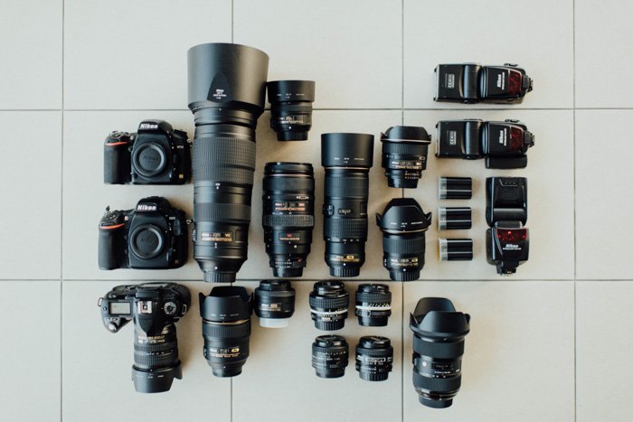 A selection of DSLR cameras and different types of lenses - understanding lens mounts 