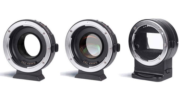 Three different lens mounts on white background 