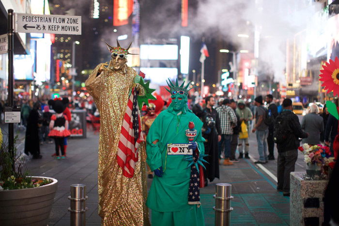 Costumed street performers in Times Square