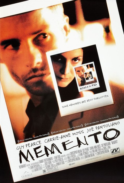 The film poster for Memento - 2000, one of the best photography movies