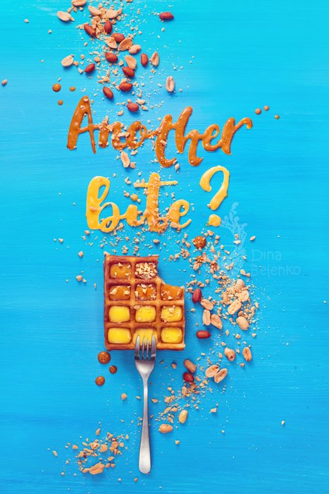 A creative still life using food typography on a sky blue background - examples of typography