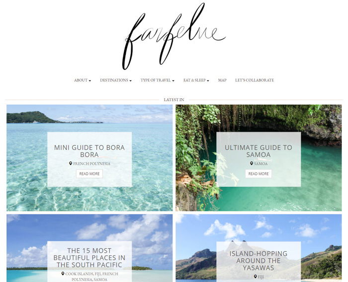 A screenshot of Farfelue traveler blog