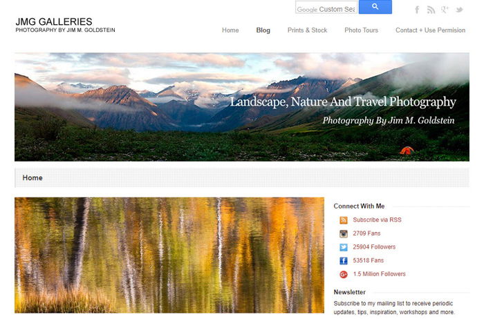 A screenshot of the Landscape, Nature and Travel homepage 