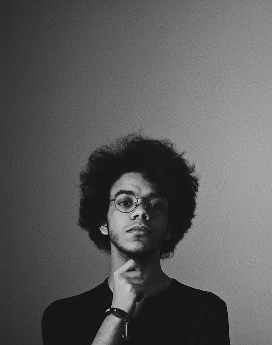 Black and white self-portrait