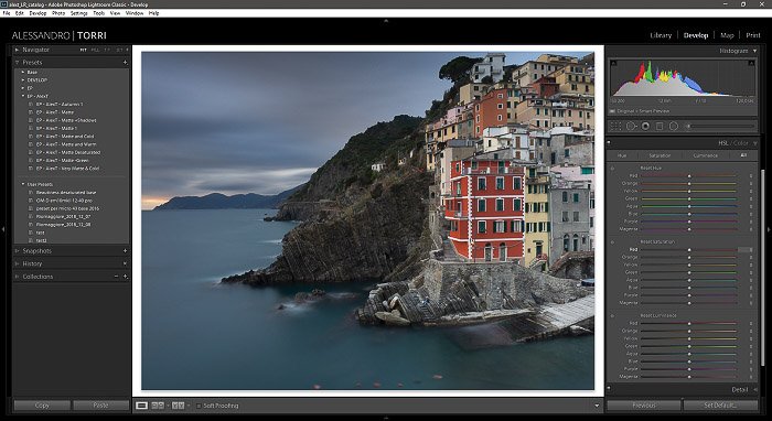 A screenshot of editing a photo of a coastal landscape in lightroom
