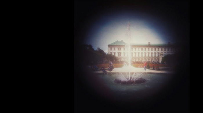 Image of a fountain captured with a pinhole camera