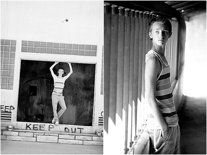 Atmospheric black and white diptych of a young male model posing in an urban setting - take better photos of people