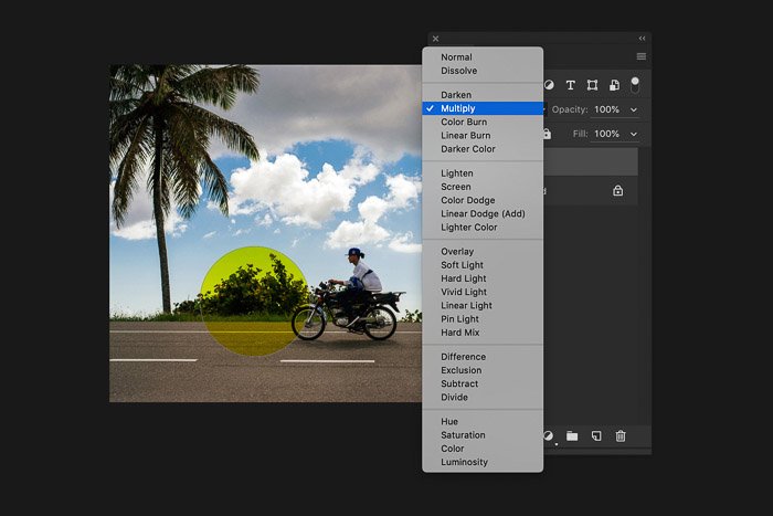 A screenshot of using the Photoshop layers panel - blend mode