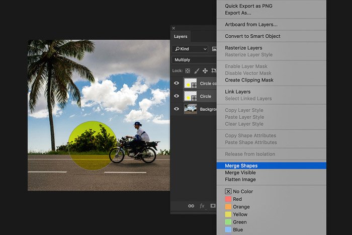 A screenshot of using the Photoshop layers panel - merge layers