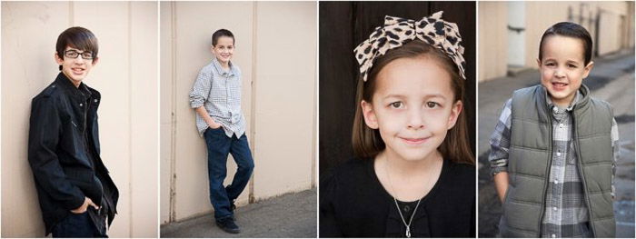 Sweet family portrait grid of parents, a young boy and girl posing outdoors - how to photograph people