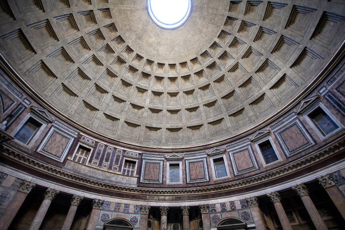 the interesting architecture of the roof from the interior of the pantheon - rome photography spots