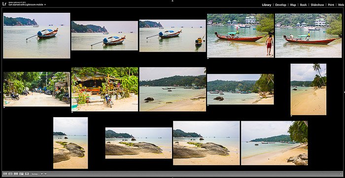 A screenshot of travel images being sorted in Lightroom - sell stock photos online
