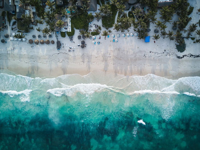 A stunning aerial shot of a beach 