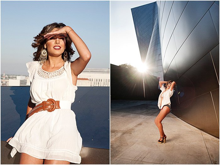 Stylish diptych portrait of a female model posing outdoors - how to photograph people