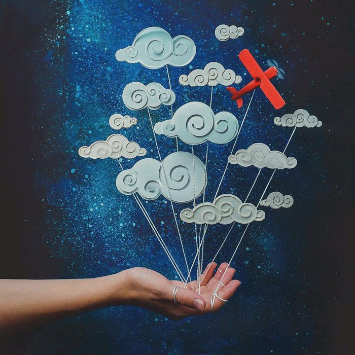 A creative space themed photo on a hand painted background 