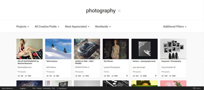 A screenshot of Behance interface