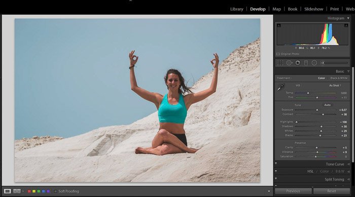 A screenshot showing how to remove Local Shadows With Lightroom Basic Tools