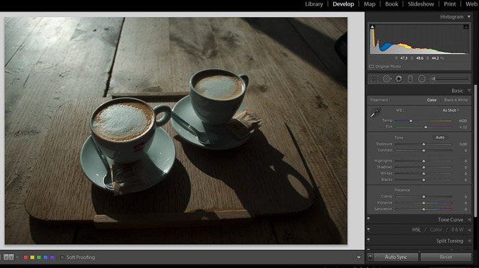 A Lightroom screenshot showing how to make blacks matte to give Images a Faded Look