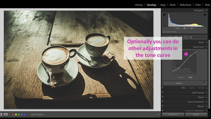 A Lightroom screenshot showing how to make blacks matte to give Images a faded look - Lightroom shadows and blacks