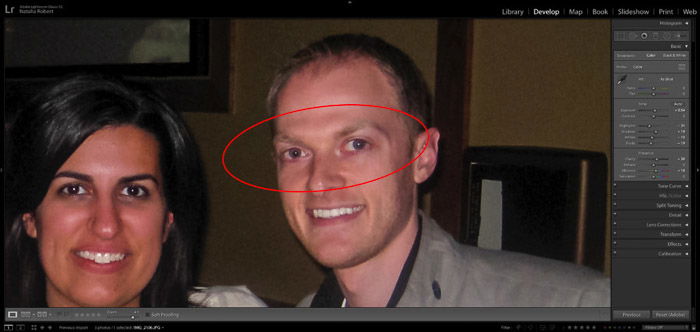 A screenshot showing how to fix red eye in portrait photography using lightroom - red eye removal