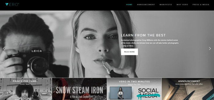 A screenshot of Vero Social website