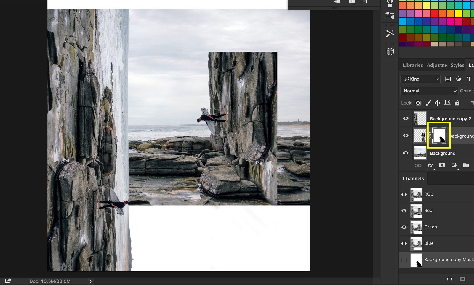A screenshot showing how to Do a Bend and Warp Trick in Photoshop - painting the photo