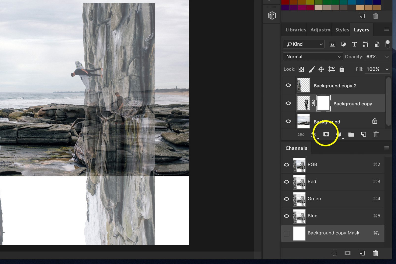 A screenshot showing how to Do a Bend and Warp Trick in Photoshop - creating corners