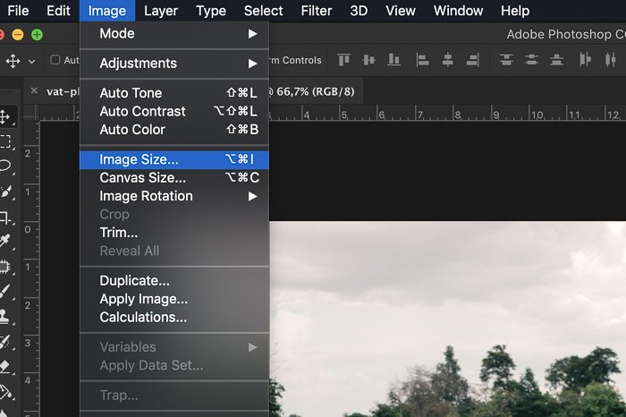 这个截图显示了如何在Adobe Photoshop中选择图像大小