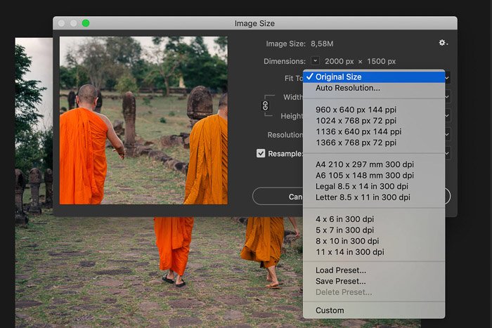 A screenshot showing how to increase image size in Photoshop