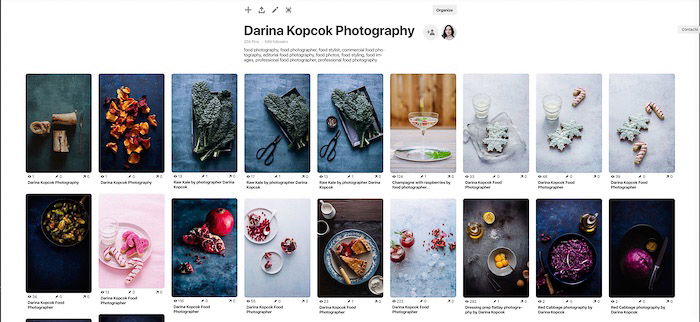 A screenshot of a photographers pinterest board 