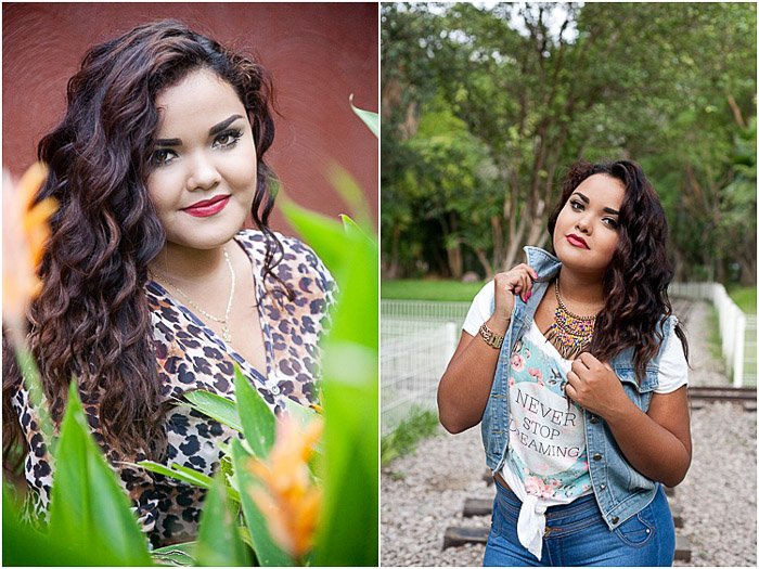 A diptych portrait of a young woman posing outdoors - teen photography
