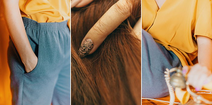 A triptych photography example featuring three close up views of a female model