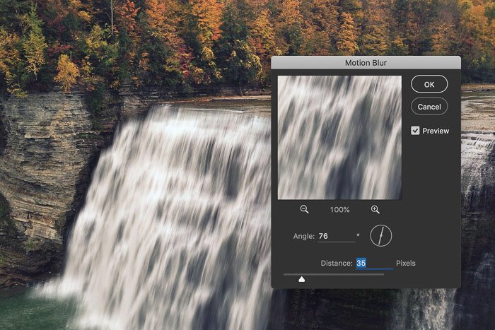 How to add waterfall effect in Photoshop - add motion blur